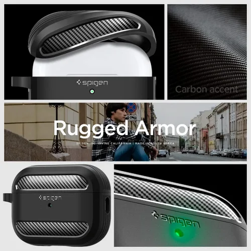Vista 2 de Spigen Rugged Armor - Funda diseñada para AirPods Pro de 2ª generación 2022/2023 (cable USB-C/Lightning) con mosquetón, color negro mate