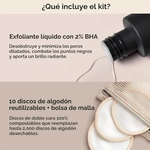Vista 3 de Paula's Choice SKIN PERFECTING 2% BHA - Exfoliante líquido de ácido salicílico y almohadillas reutilizables de algodón/bambú duo, para tónico