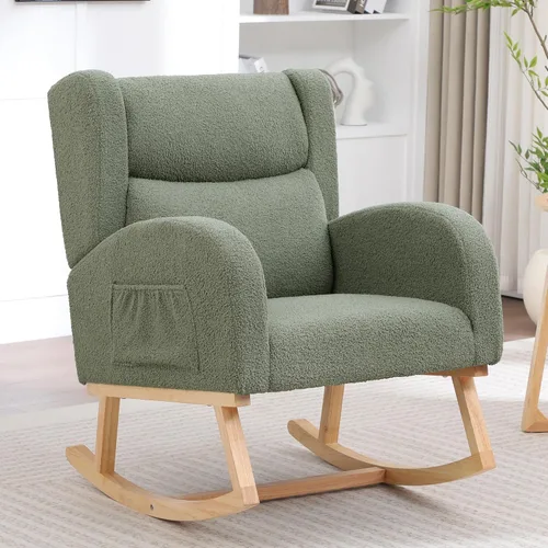 Vista 12 de Mecedoras para guardería, mecedoras tapizadas, mecedoras deslizantes para sala de estar, dormitorio, cómoda silla mecedora de lino con respaldo