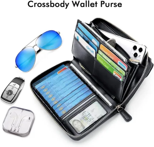 Vista 3 de nuoku Carteras para mujeres con ranuras para tarjetas de crédito con bloqueo RFID de gran capacidad
