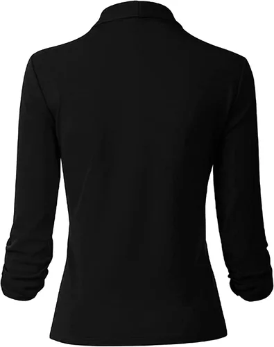 Vista 5 de Chaqueta casual para mujer para el trabajo la oficina drapeada parte delantera abierta talla grande color liso fruncido manga 34 Beige