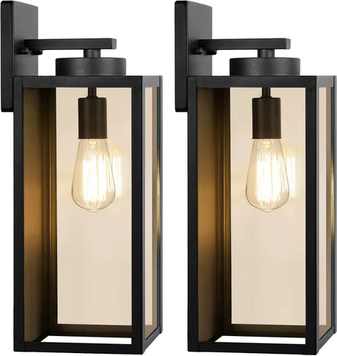 Vista 14 de BesLowe Lámparas de pared para exteriores, faroles de pared impermeables exteriores, apliques de porche marrones con casquillos E26, luces
