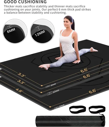 Vista 2 de Nuveti Alfombrilla de entrenamiento extra ancha, 1/2 pulgada de grosor, antideslizante y no tóxica, perfecta para yoga descalzo, pilates y meditación