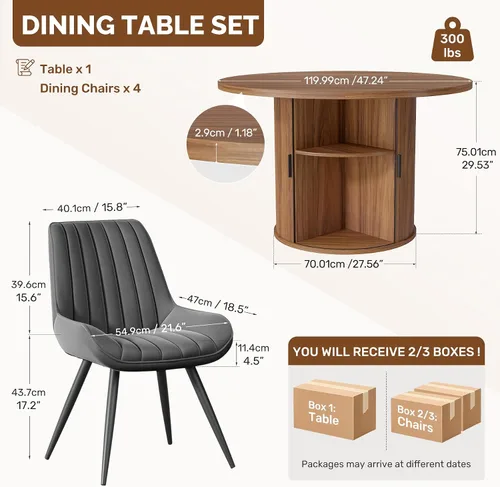 Vista 136 de Miereirl Moderno juego de comedor de 5 piezas para mesa redonda de madera de 4,31.5 pulgadas con estante de almacenamiento semiabierto y puerta
