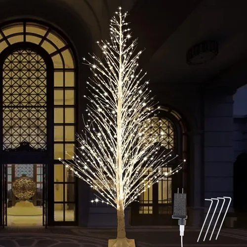 Vista 15 de Árbol de abedul iluminado de 7 pies, 1000 luces LED multicolor con luces parpadeantes, modos parpadeantes o constantes, alambre de alta densidad
