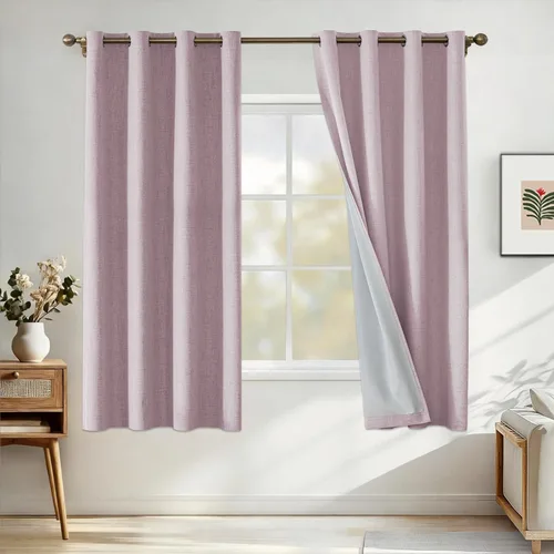 Vista 96 de Cortinas 100% opacas para dormitorio, cortinas opacas de 63 pulgadas de largo, cortinas opacas de lino para sala de estar, cortinas con ojales