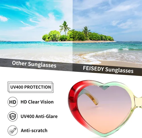 Vista 6 de FEISEDY Gafas de sol con forma de corazón de amor para mujer, gafas retro de estilo lindo B2341