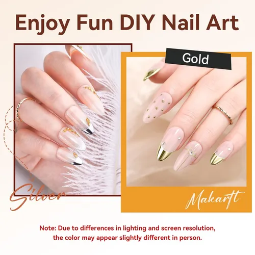 Vista 6 de Makartt Juego de Esmalte de Uñas en Gel Cromado: Esmalte de Uñas en Gel Metálico, Pintura Metálica 3D en Plata y Oro para Arte en Uñas, Secado
