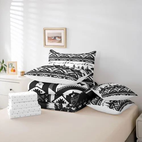 Vista 124 de Feelyou Juego de edredón de ciervo con sábanas – Tamaño Queen 7 piezas Juego de ropa de cama infantil de caza rústica – Cama de ciervo de cabaña