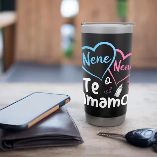 Vista 7 de Nene o Nena Te Amamos Spanish Mexican Gender Reveal - Vaso aislado de acero inoxidable a juego Negro