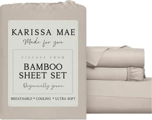 Vista 32 de KARISSA MAE Juego de sábanas de viscosa de bambú de lujo, 100% certificado FSC, refrescante, lujosamente suave, bolsillos profundos de 18 pulgadas