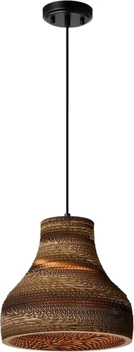 Vista 9 de Edvivi Lámpara colgante con pantalla cilíndrica de papel de estilo nórdico, 1 lámpara de araña de cartón marrón natural de 7.75 pulgadas