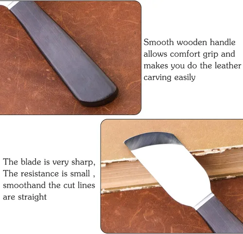 Vista 6 de Cuchillo de corte de cuero, cuchillo puntiagudo, herramienta de trabajo de cuero con mango de madera, hoja de acero inoxidable, ideal para corte