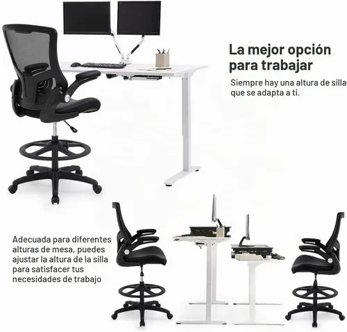 Vista 4 de BestOffice Silla de dibujo alta Negro Silla de oficina ergonómica