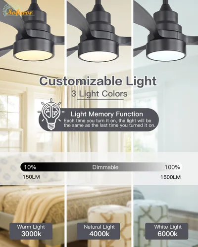Vista 7 de Sofucor Ventiladores de Techo de 48 Pulgadas con Luces y Control Remoto - Ventilador de Techo Moderno de Montaje al Ras y Montaje con Varilla