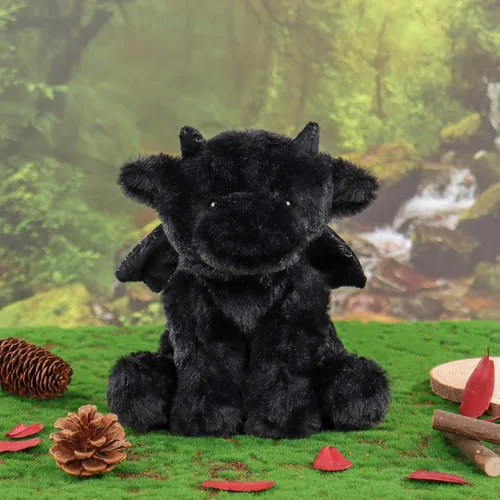 Vista 4 de Apricot Lamb Dragón Negro de Peluche Suave para Niños, Juguetes de Peluche Lindos y Suaves para Niña y Niño, Dragón Negro Esponjoso de Peluche Negro