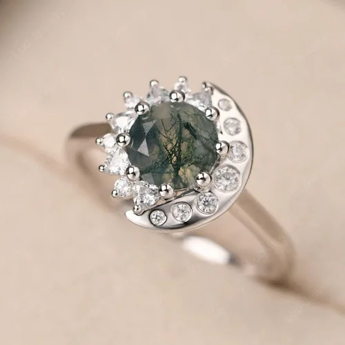Vista 3 de LUO - Anillo de compromiso de plata de ley S925 con forma redonda de 0.276in con piedras preciosas para mujer
