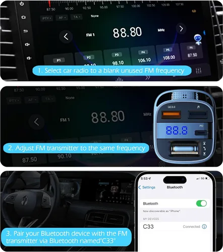 Vista 7 de LIHAN - Adaptador Bluetooth para automóviles antiguos, transmisor FM, manos libres 54W PD Fast Charging,Crystal Clear Hands-Free Calls,Music &