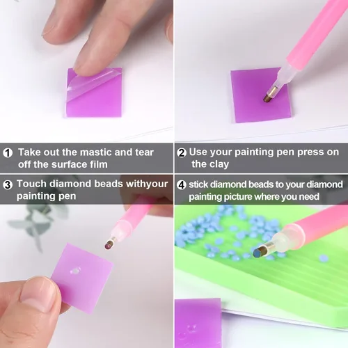 Vista 4 de FEBSNOW Pintura pegamento arcilla DIY diamante bordado cera herramienta conjunto (púrpura 60 piezas) Diamond Art Wax Pads, Purple Color Putty, Wax