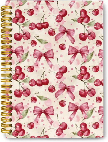 Vista 8 de Cuadernos de diario con lazos rosas de moda y cerezo, cuaderno en espiral preppy, lindo cuaderno de diario para niñas, suministros de oficina rosas