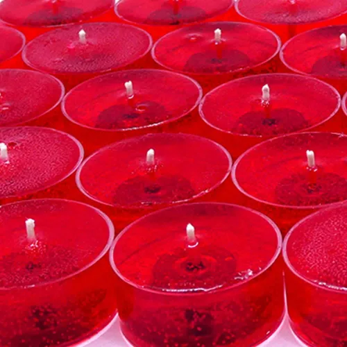 Vista 4 de Paquete de 24 aceites minerales de color rojo 100% transparente, sin perfume, a base de hasta 8 horas de velas de té para el hogar, restaurantes