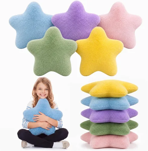 Vista 11 de Soaoo 5 almohadas esponjosas con forma de estrella para niños, decoración estética, suave y preppy lindo cojín para sofá, sala de estar, dormitorio