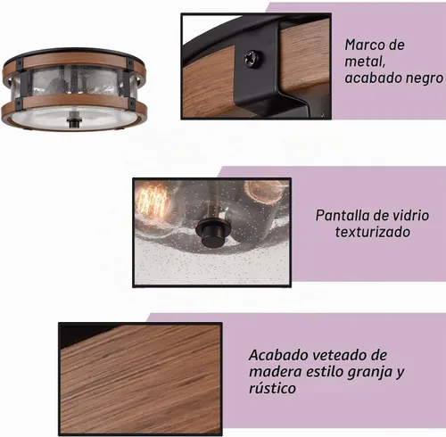 Vista 3 de DEYNITE Lámpara de techo de 2 luces con pantalla de vidrio sembrado