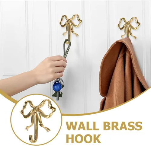 Vista 8 de Zerodeko Decoración de lazo dorado, ganchos de lazo para pared, dormitorio, abrigo, toalla para sombreros, abrigos, toallas y llaves, latón chapado