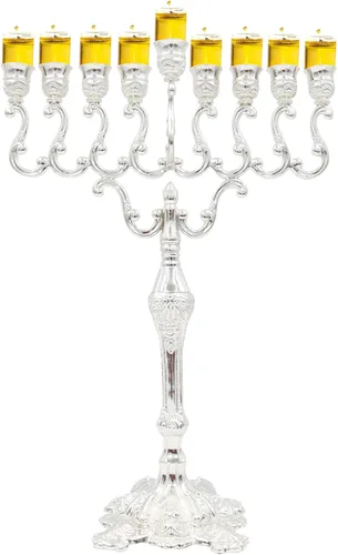 Vista 17 de Majestic Giftware Menorá de Janucá chapada en plata con diseño de cuentas (MN-HA123) Compatible con velas estándar de Janucá Calidad duradera