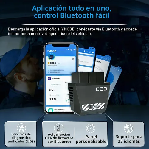 Vista 3 de Escáner inalámbrico Bluetooth OBD2, lector de código automático con reinicio de luz del motor de verificación, datos en vivo y preparación I/M