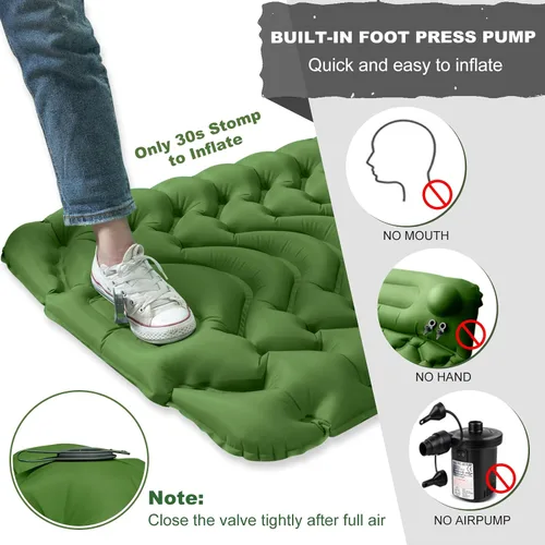 Vista 2 de Colchoneta de dormir para acampar con almohada, colchón inflable de gran grosor con bomba de pie, duradero, impermeable, ligero, colchón de aire