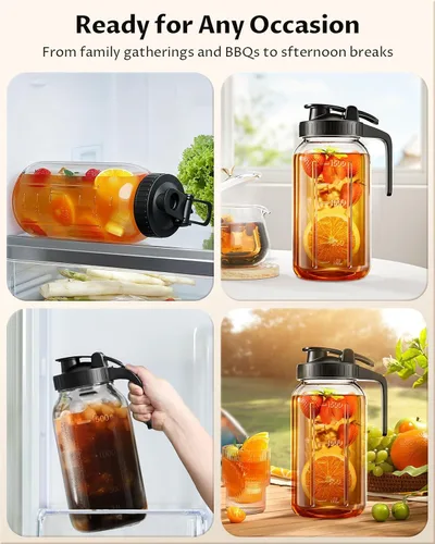 Vista 8 de Jarra Mason Jar de 64 onzas – Jarra de vidrio hermética y a prueba de fugas con tapa, perfecta para té helado, té solar, cerveza fría, leche