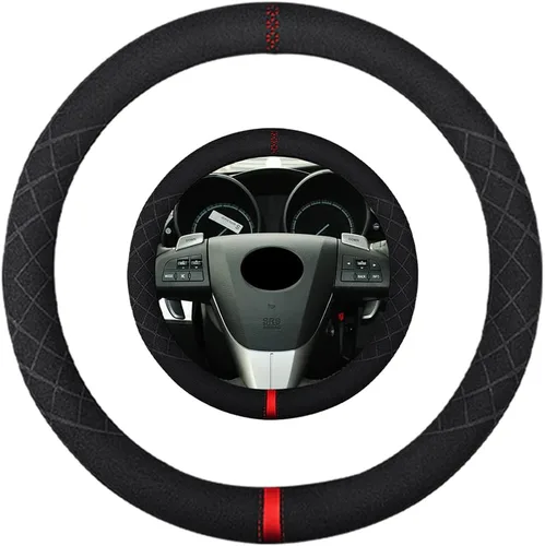 Vista 53 de Funda de volante de gamuza de 14 pulgadas, compatible con Tesla Model 3 Model Y, funda de volante deportiva de cuero gamuza antideslizante