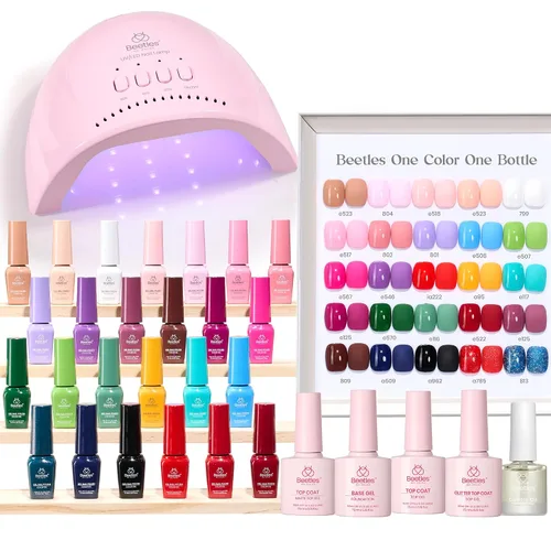 Vista 23 de Beetles - Kit de esmalte de uñas de gel con luz UV, 54 piezas, 32 colores A - Multicolor-32-54