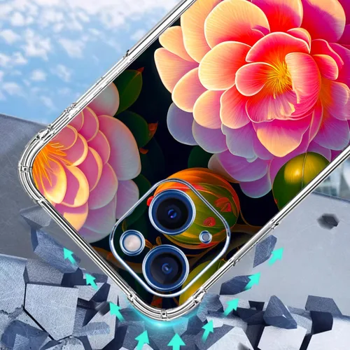 Vista 2 de Funda para iPhone 15 Plus, hermosa protección contra caídas de flores rosas, a prueba de golpes, funda protectora de cuerpo completo resistente a