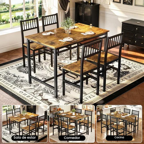 Vista 9 de AWQM Juego de mesa de comedor para 4, mesa industrial con juego de sillas