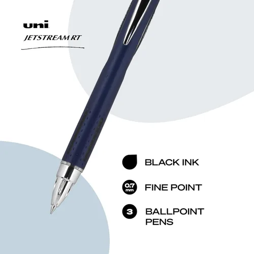 Vista 7 de Bolígrafos Uni-Ball Jetstream RT - El mejor bolígrafo según el NY Times Wirecutter durante más de una década - Paquete de 3 bolígrafos negros