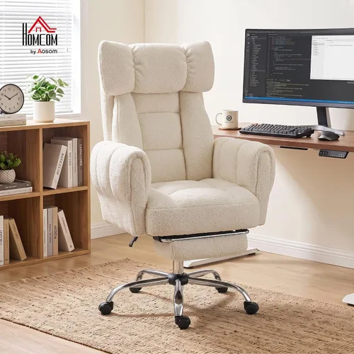 Vista 2 de HOMCOM Silla de oficina Criss Cross con reposabrazos abatibles Blanco crema