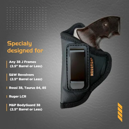 Vista 4 de IWB Revolver Holster by Houston Gun Holsters - ECO Leather Concealed Carry Soft Material - Suede Interior for Protection - Fits Any 38 J Frames