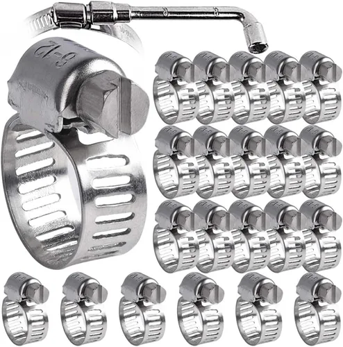 Vista 7 de Juego de 22 abrazaderas de manguera de acero inoxidable - Abrazaderas ajustables de 1/2" - 3/4" (13-19mm) con engranaje sin fin y llave de casquillo