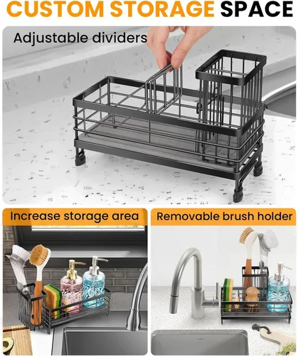 Vista 4 de Organizador de fregadero de cocina con bandeja de fregadero de piedra de diatomita absorbente de agua, organizador de fregadero de secado rápido