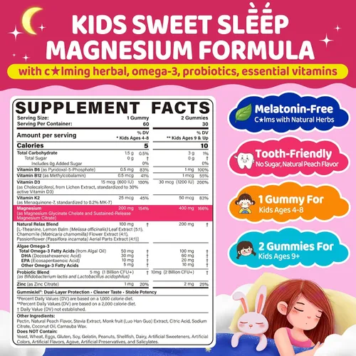 Vista 6 de LILICARE Paquete: Gomitas de aceite de hígado de bacalao, paquete de 1 y gomitas de glicinato de magnesio para niños 4+ 1 paquete