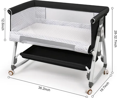 Vista 7 de VOOI Moisés para bebé junto a la cama, moisés mecedor 3 en 1 para bebé, moisés junto a la cama con ruedas, altura ajustable, cesta