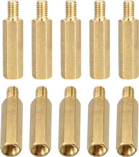 Vista 7 de DTGN M3x4x4mm (DxHLxML) - Separador hexagonal de latón -10Pack- Bueno para máquina electrónica - Tuercas de tornillo espaciadoras macho a hembra