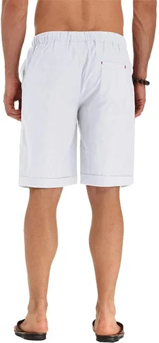 Vista 60 de Sailwind Pantalones cortos de lino para hombre, pantalones cortos casuales de playa con cordón