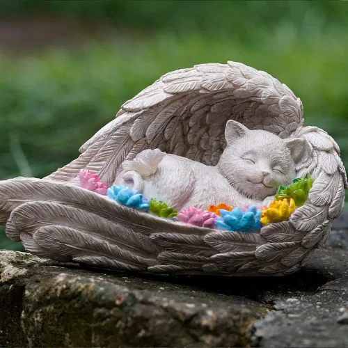 Vista 5 de Piedra conmemorativa para gatos, estatuilla solar de ángel para gatos - Piedra conmemorativa para mascotas para jardín o lápida conmemorativa (gato)