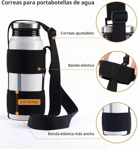 Vista 5 de Soporte universal para botella de agua con correa ajustable para el hombro para caminar en corto senderismo, soporte para botella de agua