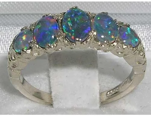Vista 2 de Anillo de plata de ley 925 con ópalo sintético para mujer, tallas 4 a 12