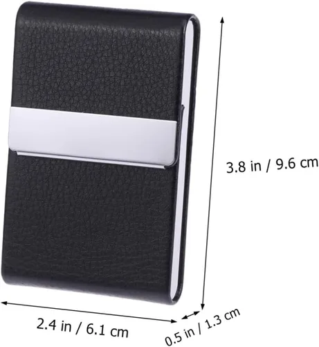 Vista 2 de Operitacx Titular vertical de cuero PU acero moda sección portador tarjeta exquisita negro capacidad metal unisex negocios bolsillo caso visita