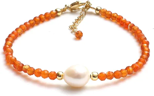 Vista 17 de Gempires - Pulseras de cuentas de cristal hechas a mano con joyería de perlas de agua dulce hipoalergénicas, chapadas en oro de 7.5 pulgadas